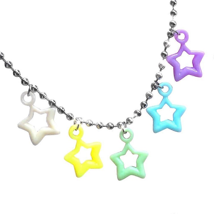 Colier cu pandantiv stea, set, multicolor, 1x pandantiv din rasina + lant cu margele