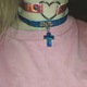 Colier Choker din piele, cu pandantiv cruce, ajustabil, alb, 40cm