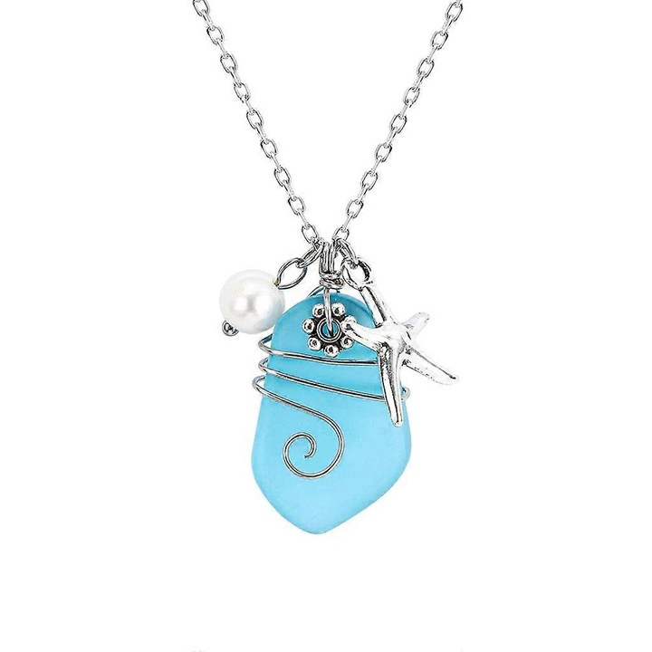 Colier cu pandantiv stea de mare, verde/albastru,