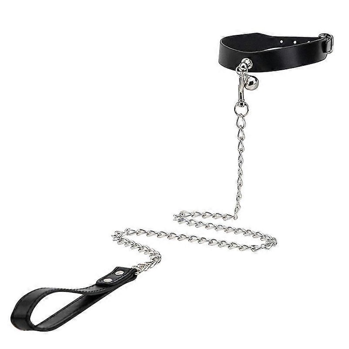Colier choker din piele cu clopot, ajustabil, 32-41cm