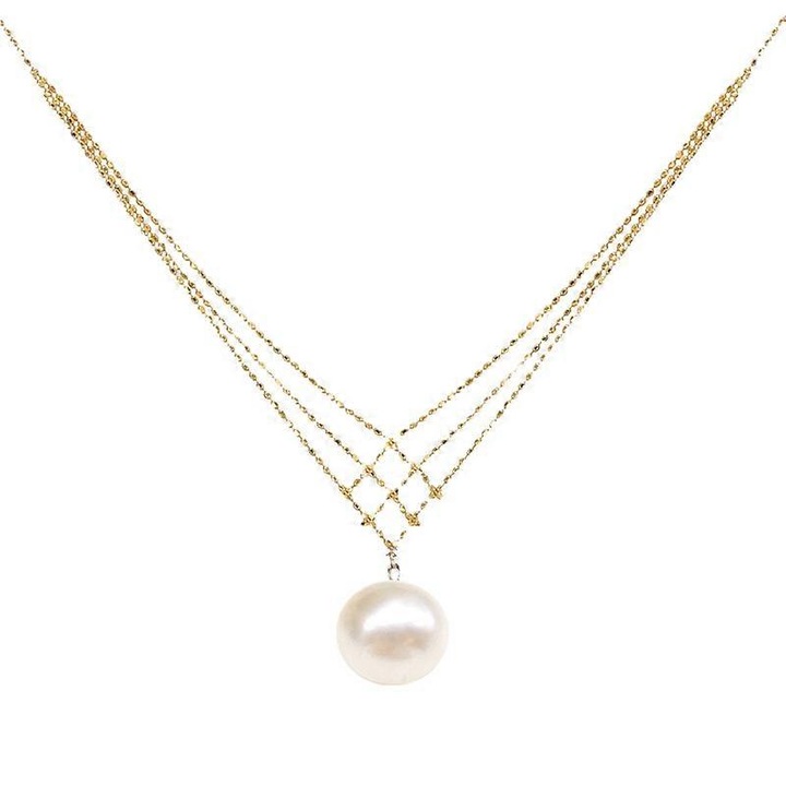 Colier cu pandantiv din perla alba, aurit 18K, 17" + 2" extensie