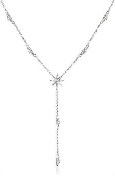 Colier Y cu pandantiv Star Drop, finisaj platina, bratara ajustabila 16", 2" lungime, metal ecologic, hipoalergenic