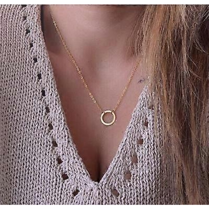 Colier minimalist auriu cu pandantiv cerc, bijuterii dama, set 1pc