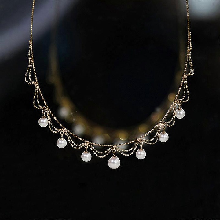 Colier din perla cu dantela, 18K aur placat, design de nisa, lungime 43-46cm