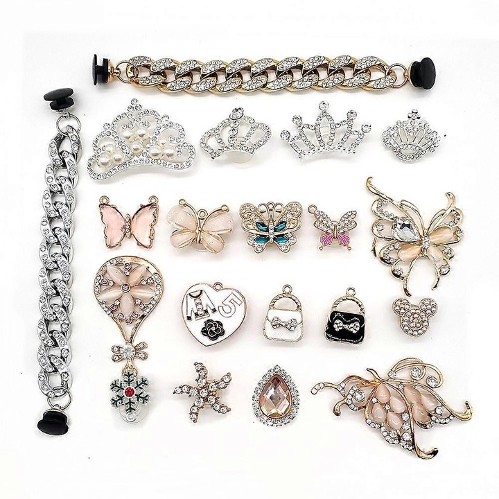 Set accesorii pentru incaltaminte, 20 piese, design original, aurii, bijuterii pentru femei si fete