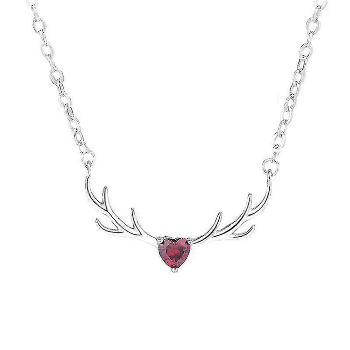 Colier din argint 925 cu pandantiv din corn de cerb si piatra cubica zirconie, bijuterii handmade