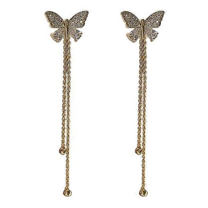 Cercei lungi cu ciucuri si fluture, aurii, bijuterii de vara pentru femei