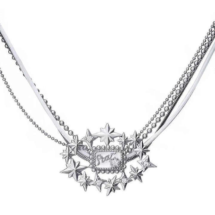 Colier choker din aliaj cu pandantiv stea zirconiu, 35+6cm, multicolor