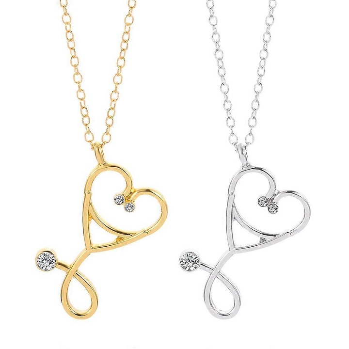 Set 2 coliere dama, metal, auriu si argintiu, 50x4.2x2.9cm