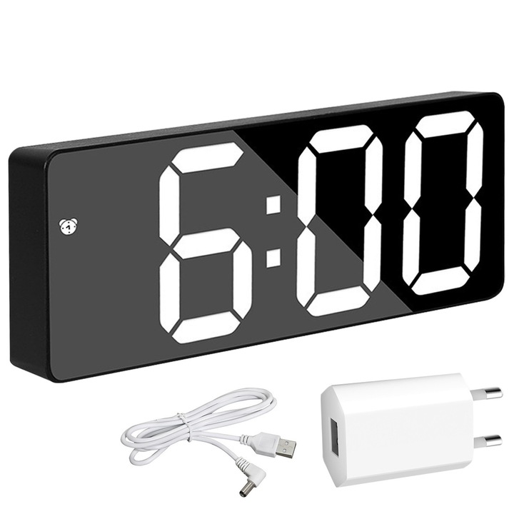 Electronic de Masa, Yulinland, Cu LED, Alarma, Data, Temperatura, 2 niveluri de luminozitate, Adaptor inclus, Adaptor Inclus, Negru