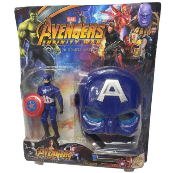 Set Figurina Captain America, cu lumina LED + masca, albastru, 28 cm