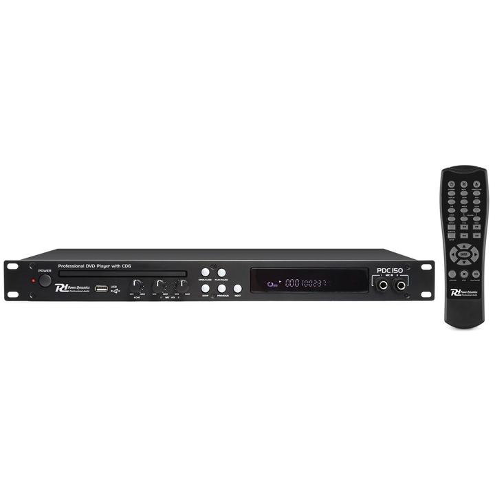 DVD player Power Dynamics PDC150, suport CD+G, USB, 2 intrări microfon, 280x481x45mm