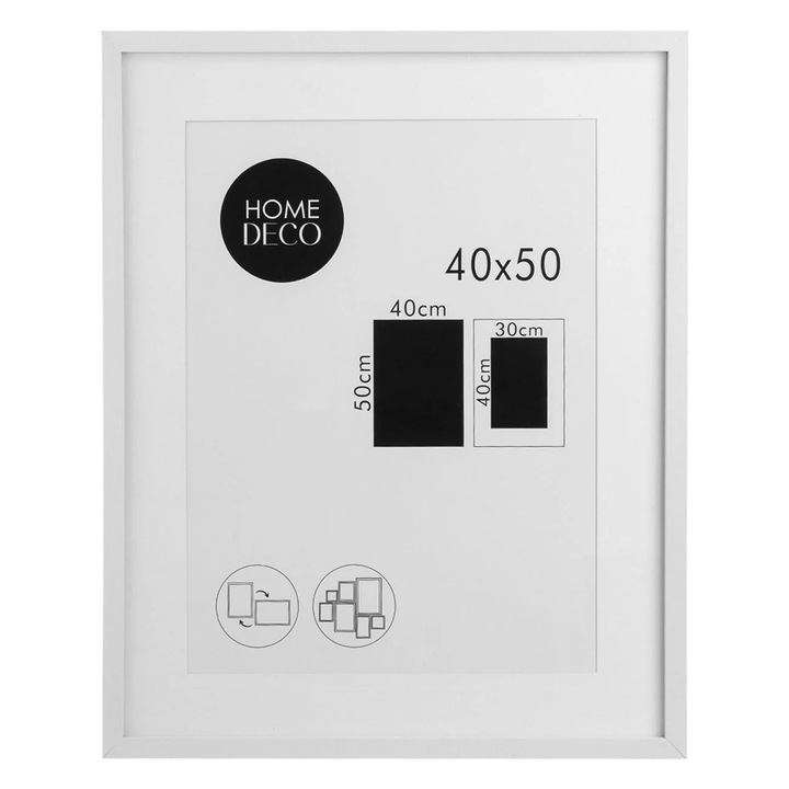 Tablou Decorativ Paspartu din Lemn de Culoare Alba 40x50cm