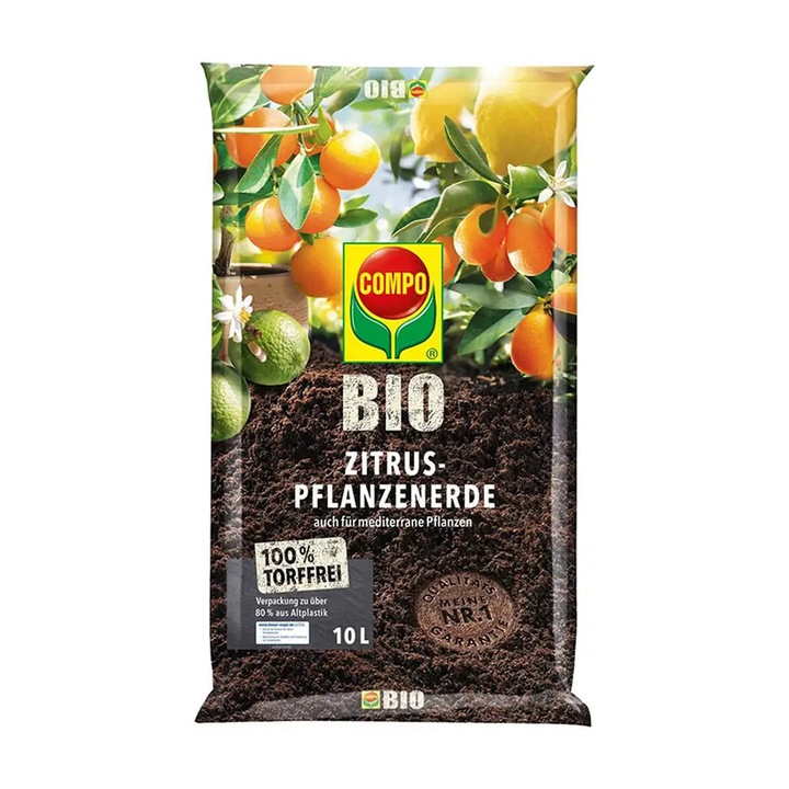 Pamant special Compo Sana pentru citrice si plante mediteraneene 10 litri cu fertilizare pentru 12 saptamani