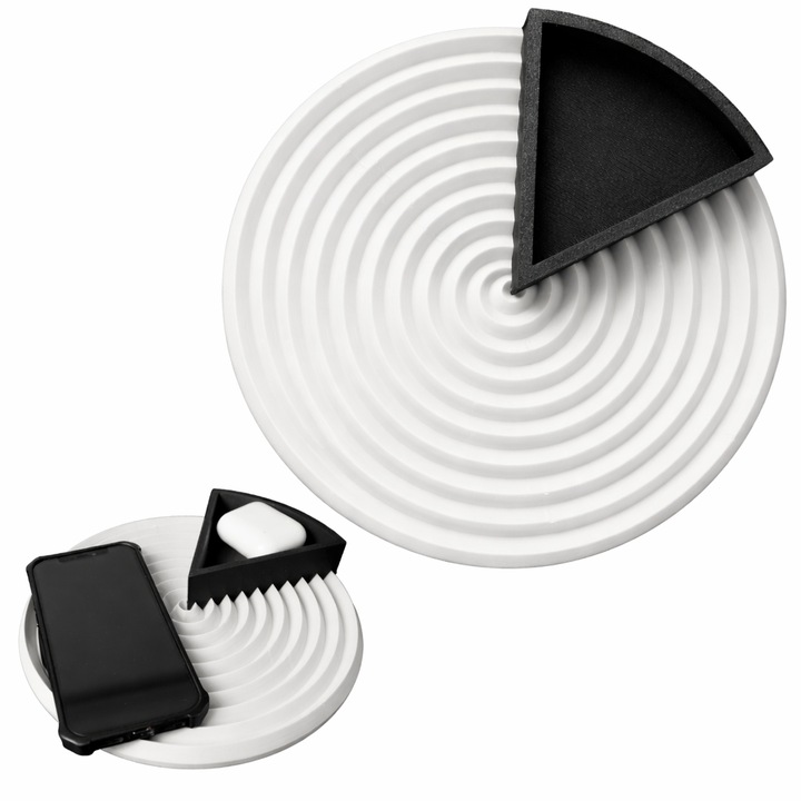 Tava rotunda pentru bibelouri cu recipient, ondulata, decorativa Alb modern