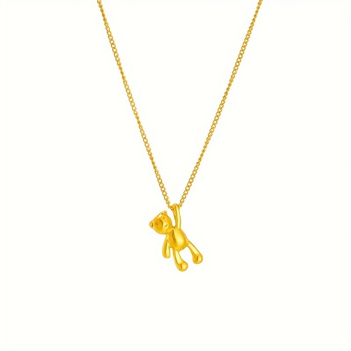 Colier cu Pandantiv Ursulet, Design Minimalist-Boho, Inox, Placat cu Aur Galben de 18k