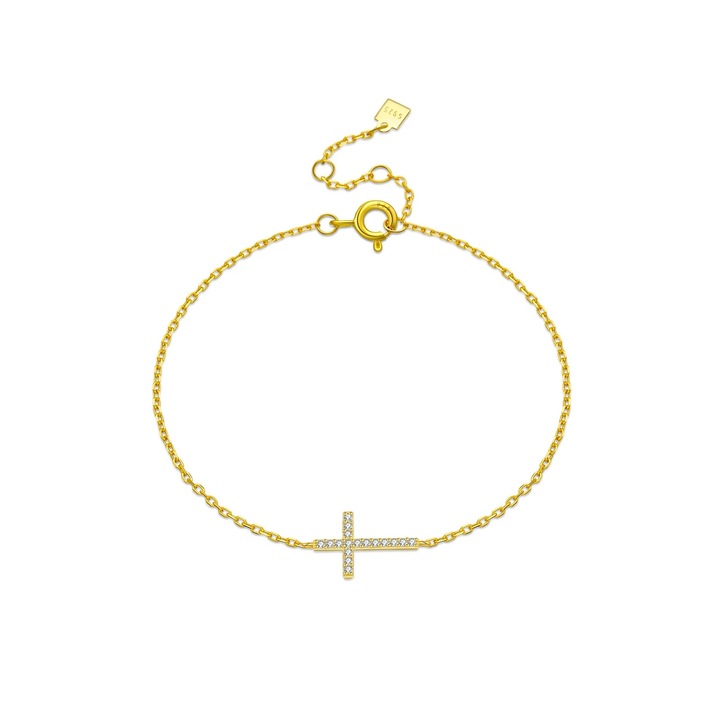 Bratara, Design Elegant-Simplu-Cruciulita, Argint, Zirconiu Cubic Sintetic, Placata cu Aur Galben de 18k