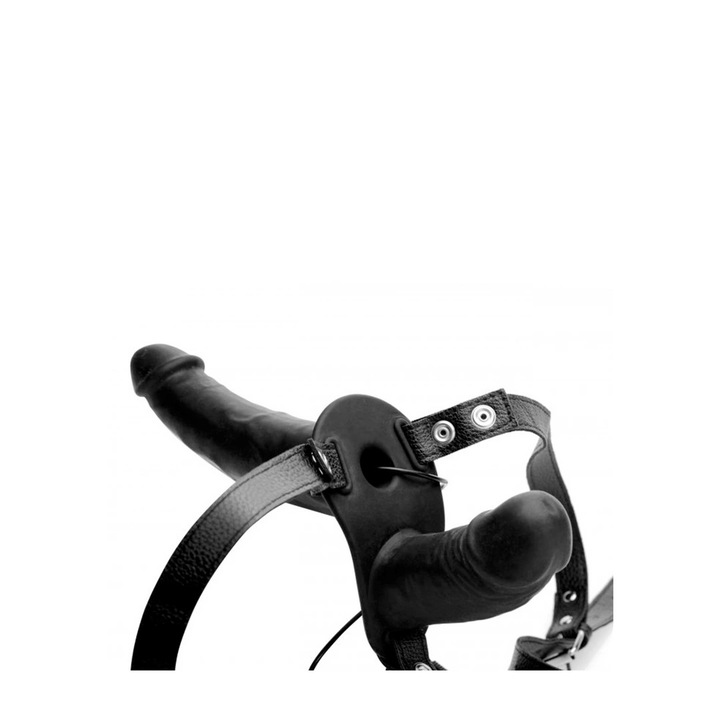 Centura de stimulare dubla, XR Brands, 10 moduri de vibratie, silicon, negru