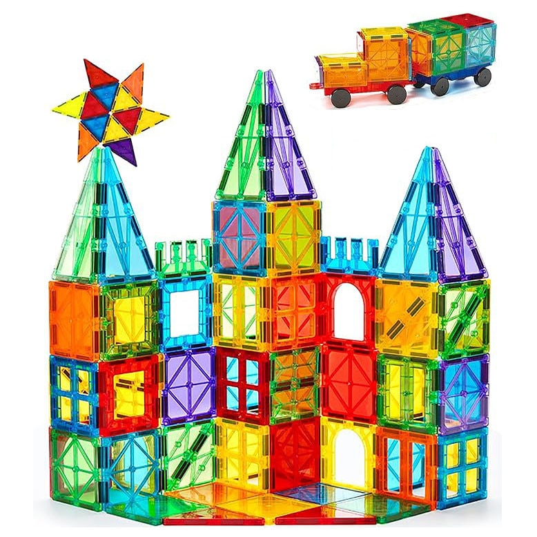 Set de Constructie, Magnetic Tiles 3D, 200 Piese colorate, Jucarie