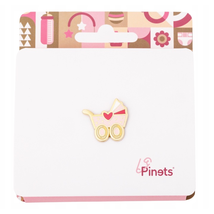 Brosa, Pinets, B1463, roz-auriu, 2, 2x2, 4 cm, Insigna carucior bebe, Accesoriu botez fetita, Accesoriu Gender Reveal Party, Marturii botez