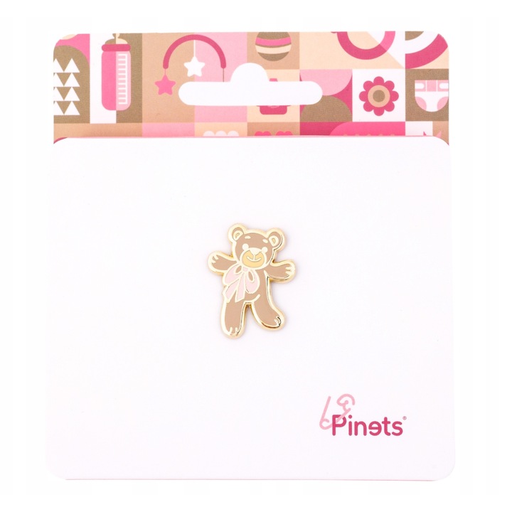 Brosa, Pinets, B1464, aur, 2, 7x2 cm, Marturii botez, Cadou Baby Shower fetita, Cadou viitoare mamica, Pin metalic ursulet, Accesoriu Baby Shower