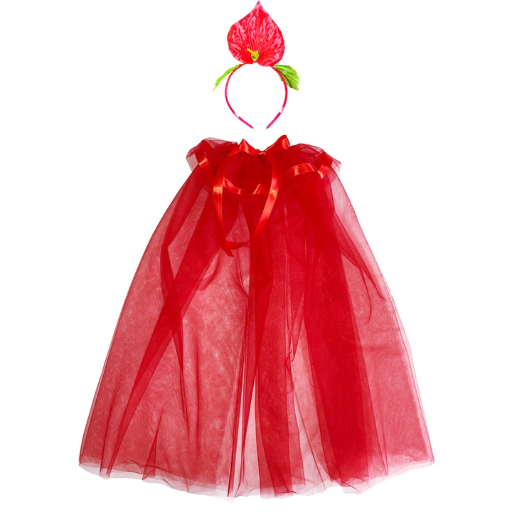 Costum floare cala pelerina si bentita, rosu aprins, 70cm