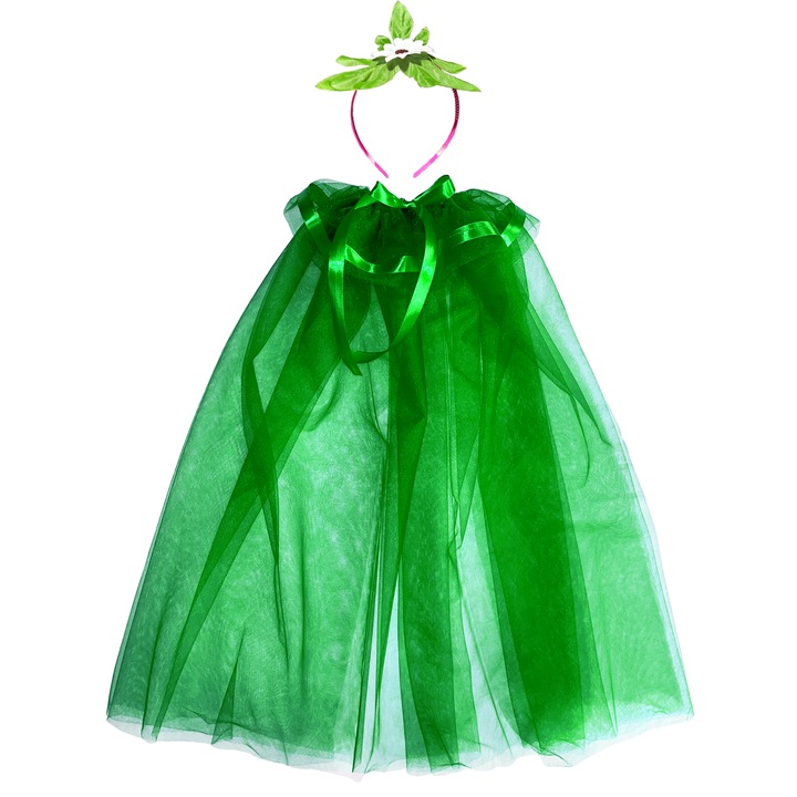 Costum floare margareta pelerina si bentita, verde/alb, 70cm