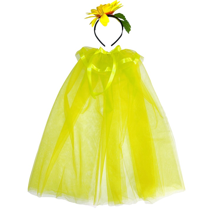 Costum floarea soarelui pelerina si bentita, galben aprins, 70cm