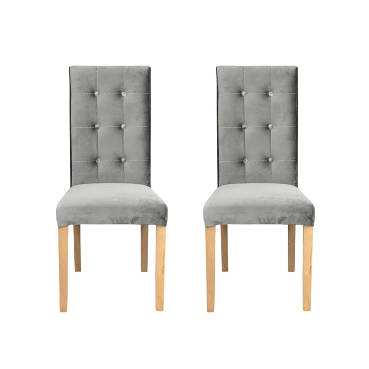 Set 2 scaune living Expomob TEO LUX, dimensiune 46x60x98 cm, culoare picioare lemn natur + stofa bej