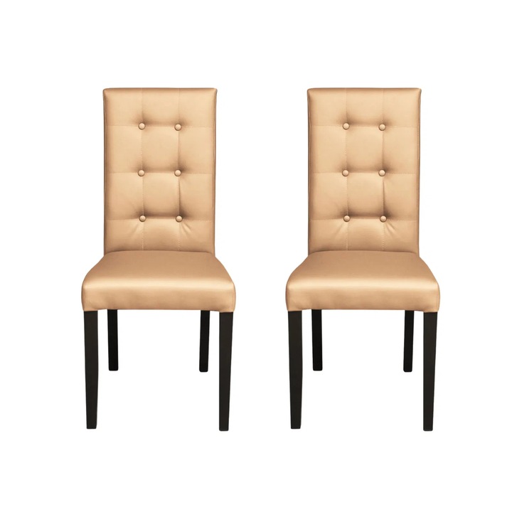 Set 2 scaune living Expomob TEO LUX, dimensiune 46x60x98 cm, culoare picioare lemn wenge + piele ecologica bej