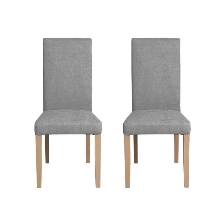 Set 2 scaune living Expomob TEO, dimensiune 46x60x98 cm, culoare picioare lemn natur + stofa gri deschis