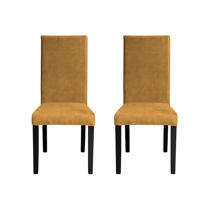 Set 2 scaune living Expomob TEO, dimensiune 46x60x98 cm, culoare picioare lemn wenge + stofa mustar