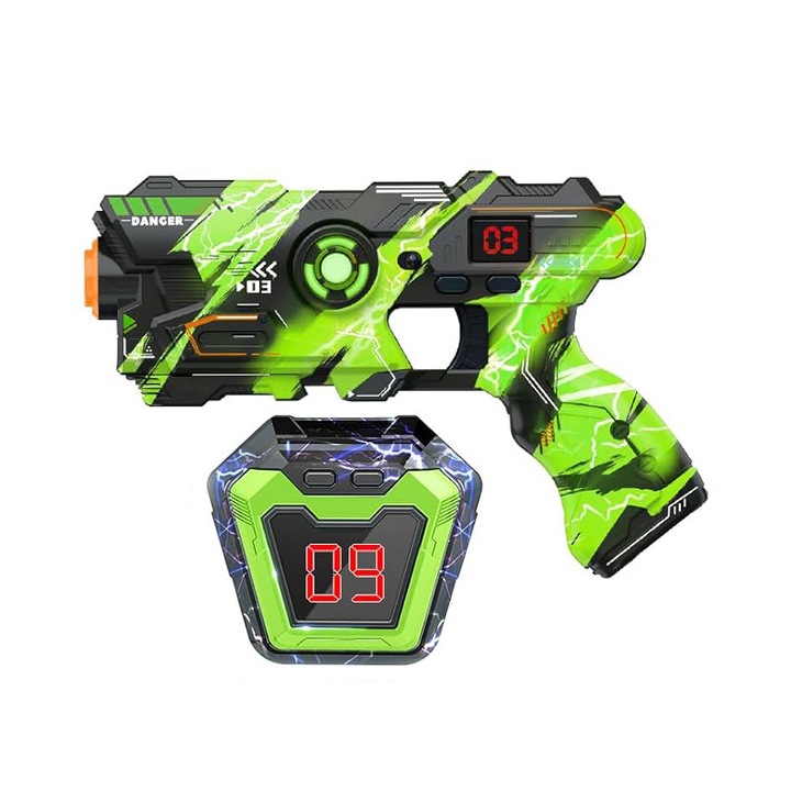 Pistol de jucarie Laser Tag, efecte luminoase si sunete, Verde, 8 ani+, SARALMA®
