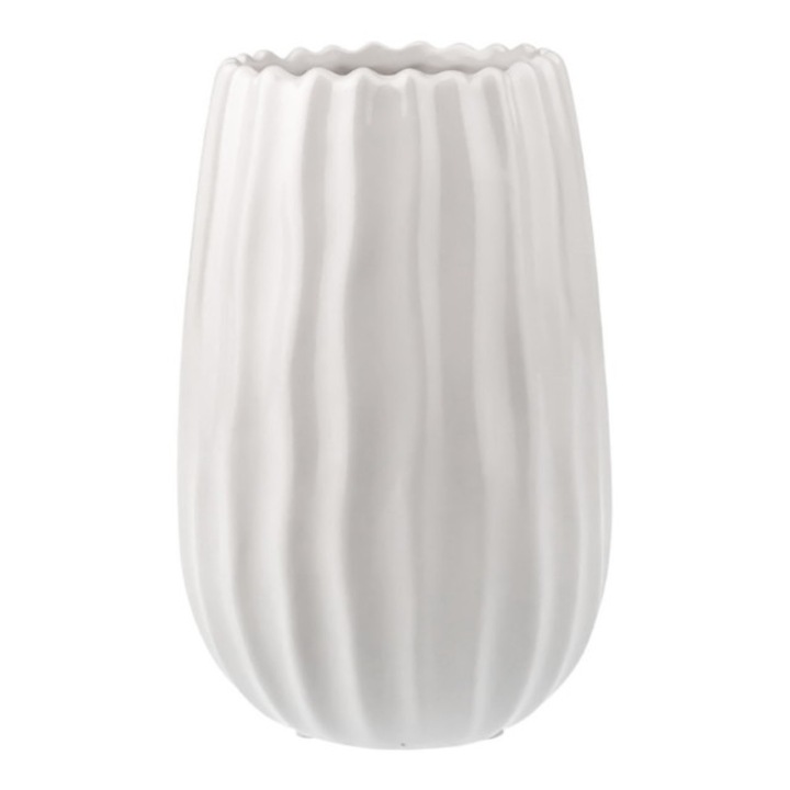 Vaza cu dungi, din ceramica, 14x21 cm, alb