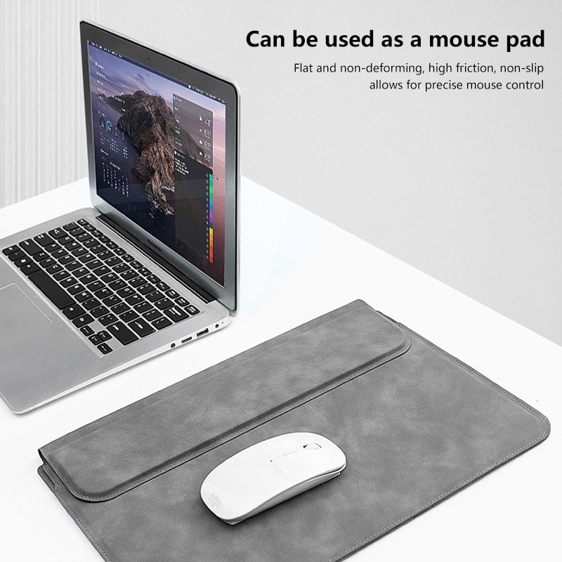 Husa Laptop NAXSIR, cu foldable stand, Impermeabil si rezistent la zgarieturi, Nasture magnetic, Portabil, 13.3 inch, 36x25 cm, Gri inchis