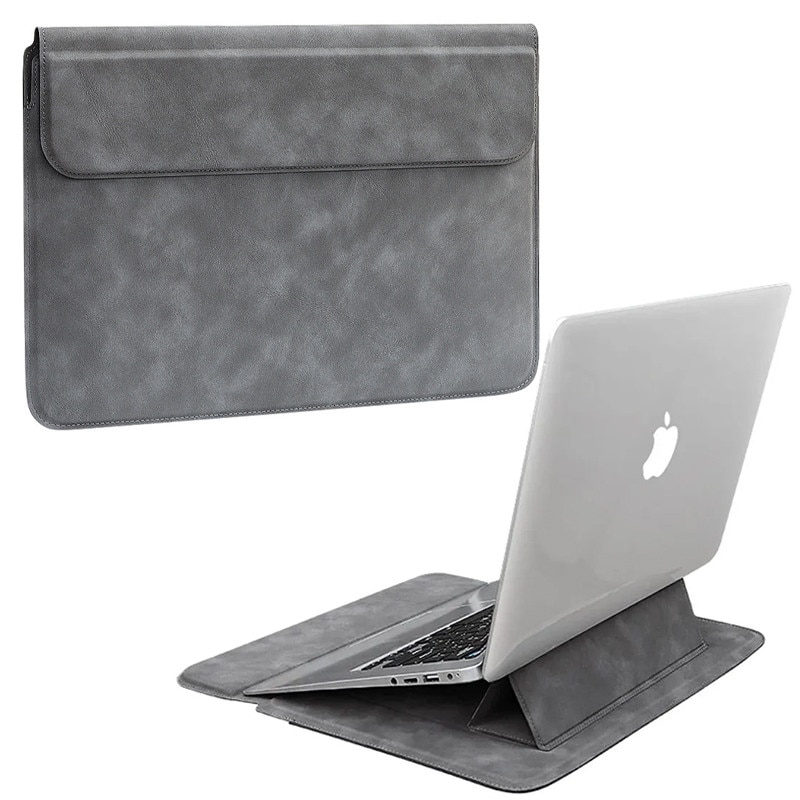 Husa Laptop NAXSIR, cu foldable stand, Impermeabil si rezistent la zgarieturi, Nasture magnetic, Portabil, 13.3 inch, 36x25 cm, Gri inchis