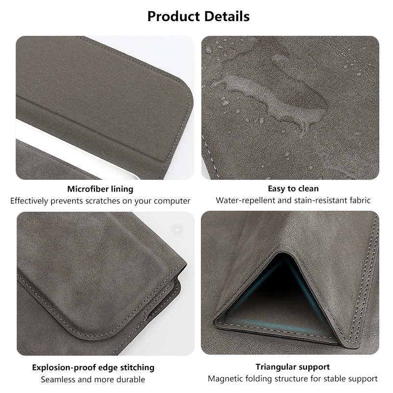 Husa Laptop NAXSIR, cu foldable stand, Impermeabil si rezistent la zgarieturi, Nasture magnetic, Portabil, 13.3 inch, 36x25 cm, Gri inchis