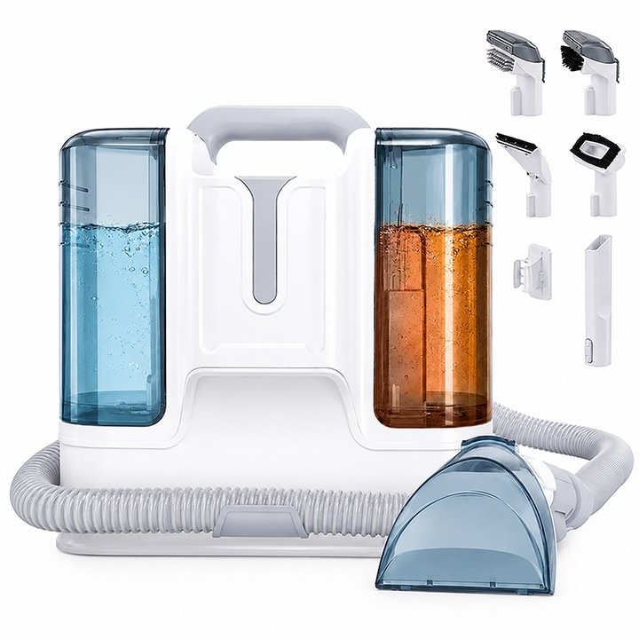 Aspirator cu Spalare Portabil Techsen H1 AquaClean, 12kpa, Rezervor Dublu, Apa Curata 1.8L – Apa Murdara 0.6L, 450W, Aspirator Spalare cu Extractie, Pentru Pete, Tapiterie, Mocheta, Covoare, Auto