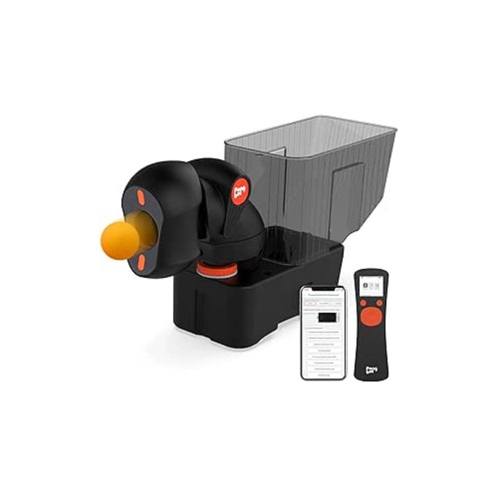 Robot de antrenament tenis de masă PongBot Nova S Pro, 264 programe, 90 bile/min, 15 m/s, control prin aplicație și telecomandă