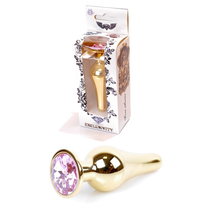 Dop anal B - Series HeavyFun, 9,5x3cm, inox, gyémántokkal, arany/rózsa