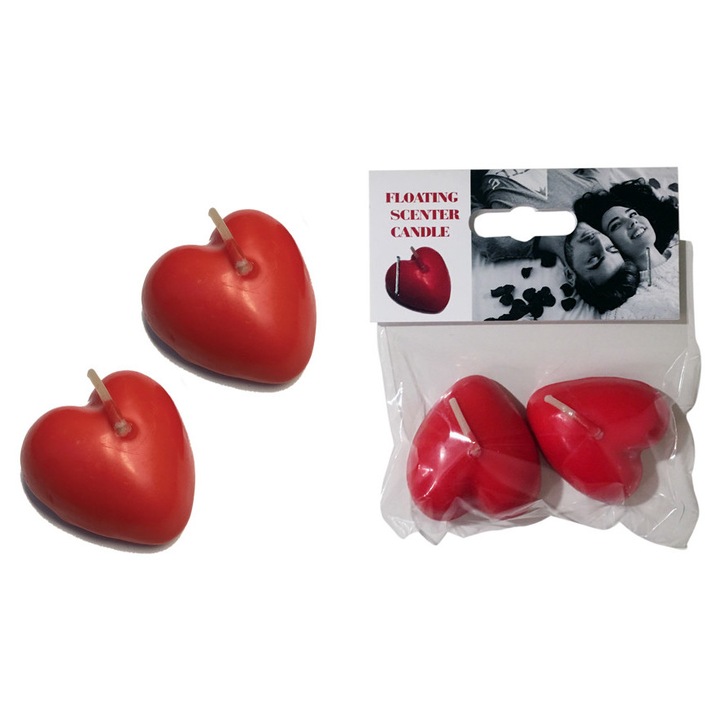 Комплект от 2 ароматни свещи във формата на сърце, червени, 4x4,5x1,5см