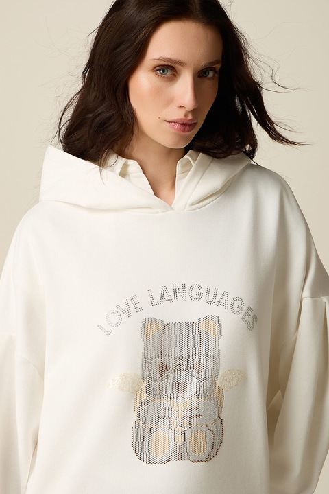 Oltre, Hanorac supradimensionat cu imprimeu si maneci cazute, Alb