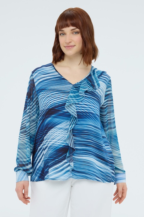 Fiorella Rubino, Bluza cu decolteu in V si imprimeu, Albastru