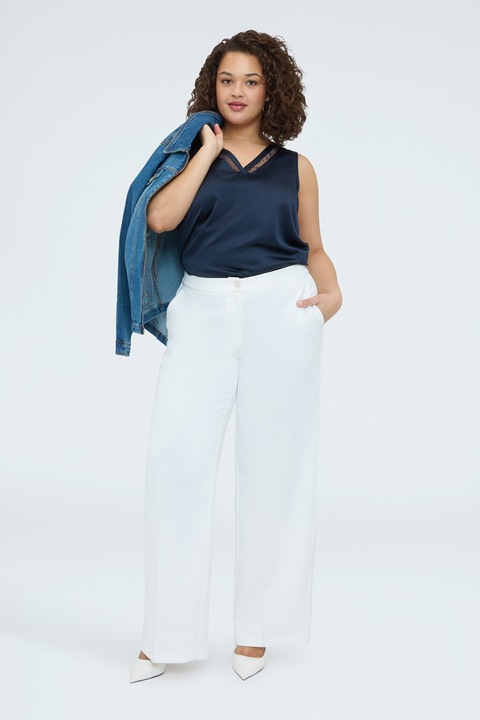 Fiorella Rubino, Top cu aspect de satin si insertii din dantela, Albastru inchis