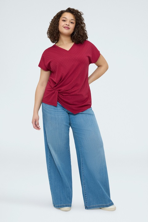 Fiorella Rubino, Tricou cu decolteu in V si fronseuri, Rosu