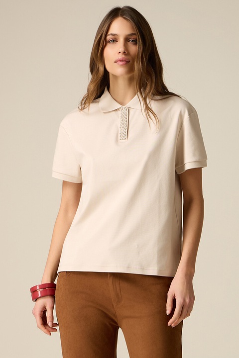 Oltre, Tricou polo cu aplicatii cu margele, Bej deschis