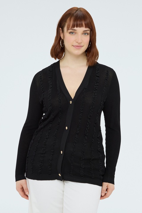 Fiorella Rubino, Cardigan cu decolteu in V si detalii texturate, Negru