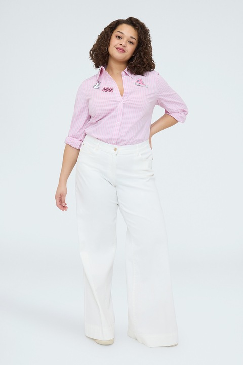 Fiorella Rubino, Camasa cu sireturi pe partea din spate, dungi si aplicatii, Roz pastel