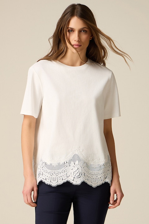 Oltre, Tricou lejer cu terminatie din dantela, Alb, 2XL