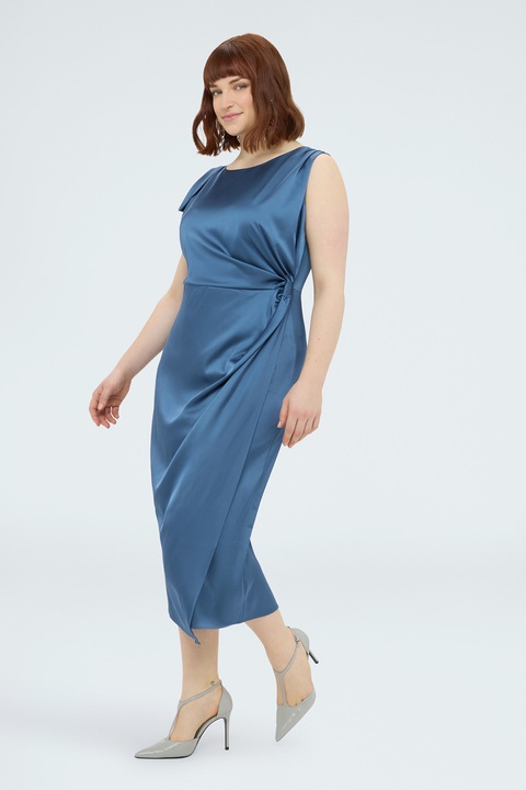 Fiorella Rubino, Rochie creion din satin cu maneci detasabile, Albastru